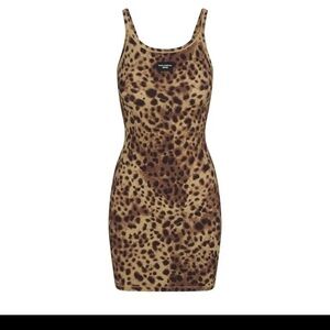 SKIMS Leopard-Print Bodycon Midi Dress in Brown and Tan